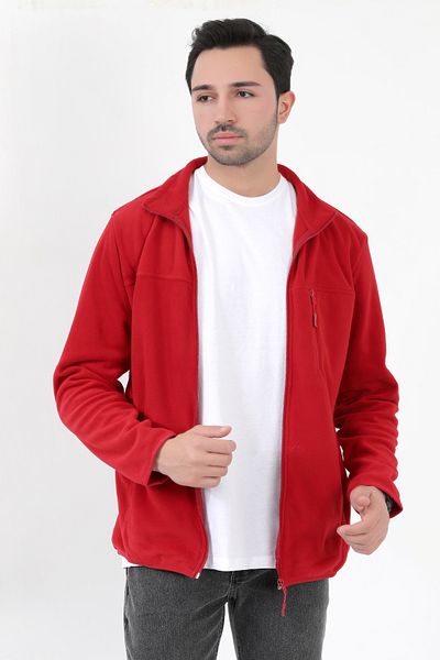 JB John Borners Men's Stand Collar Fleece Claret Red Pocket Detailed Zippered Soft Textured - 6019