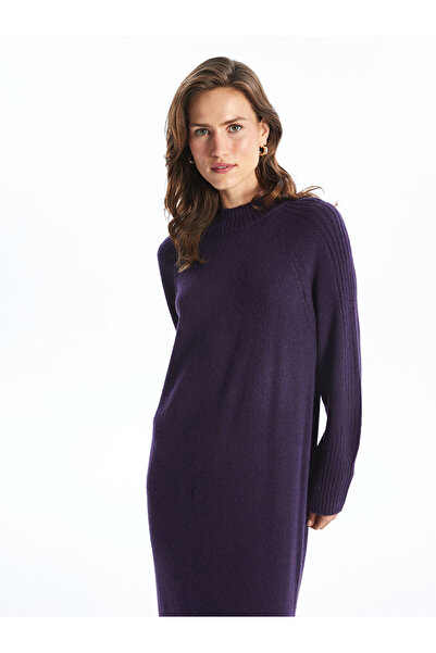 LC Waikiki LCWAIKIKI Classic Mor Bisiklet Yaka Kadın Triko Elbise