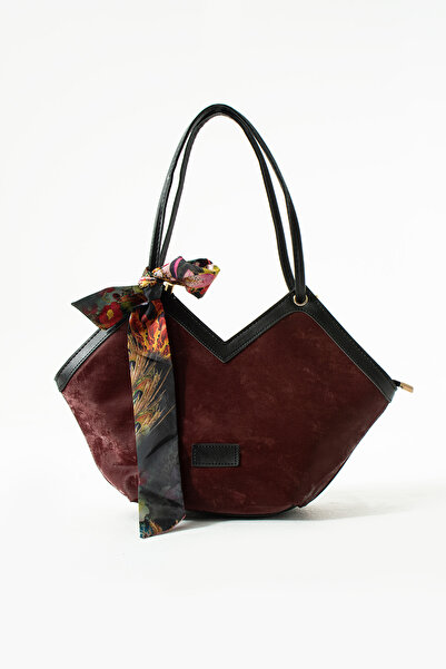 212 Women's Zippered Scarf Detailed Shoulder Strap Bag (Nubuck, Suede)