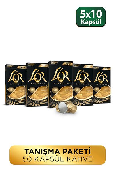 L'OR Vanilla Flavored Nespresso Compatible Aluminum Coffee Capsules 10 Pcs X 5
