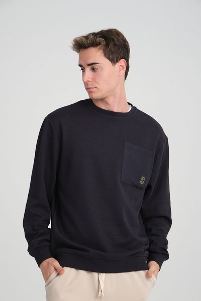 İng drop Ανδρικό φούτερ Navy Blue Oversize - Μαλακό ύφασμα, στρογγυλή λαιμόκοψη