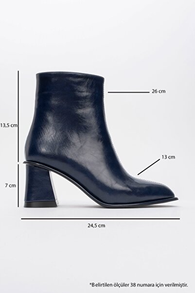 LuviShoes ALBA Lacivert Cilt Kadın Kalın Topuklu Bot