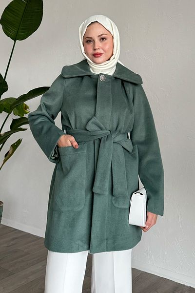 InStyle Button Detailed Lined Mint Short Coat