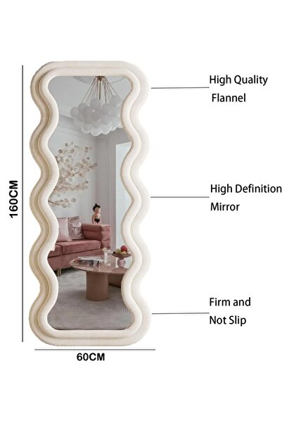Taimi Large Mirror With Elegant Design 160 X 60 Cm - Full Length Mirror With Beige Wooden Frame