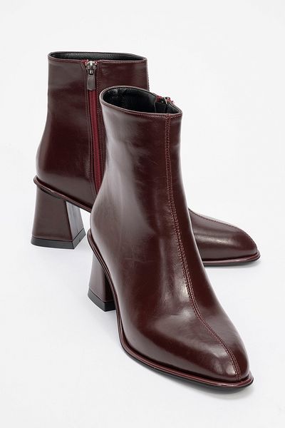LuviShoes Alba Burgundy Skin Women's Thick Heeled Boots