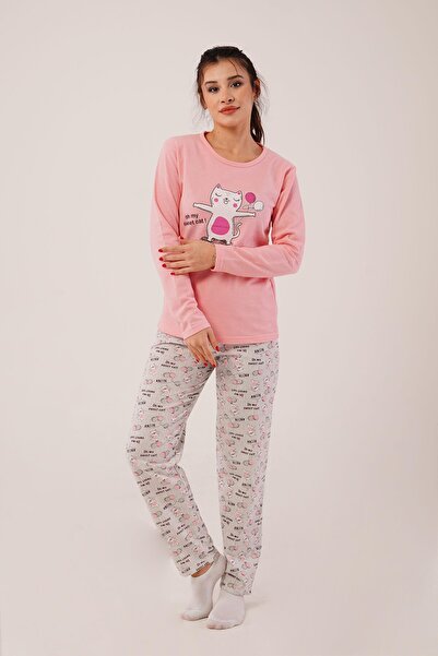 Hipo Trend Kitten Printed Pink Pajama Set