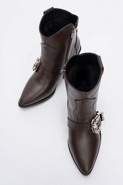 LuviShoes Γυναικείες μπότες με τακούνι ANY Brown Skin Stone από γνήσιο δέρμα