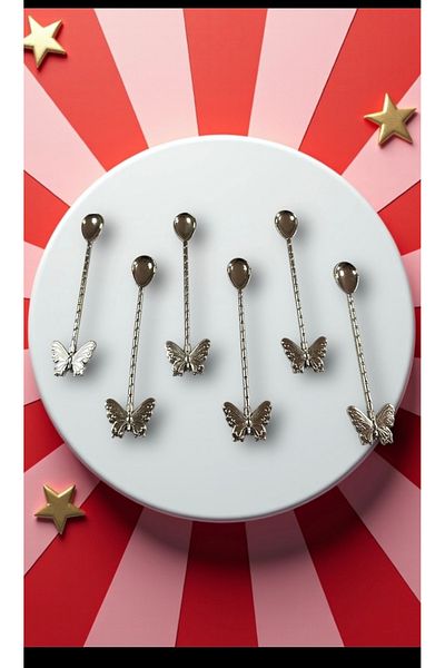 LeesHome 6 Pieces of Silver Butterfly Model Teaspoons