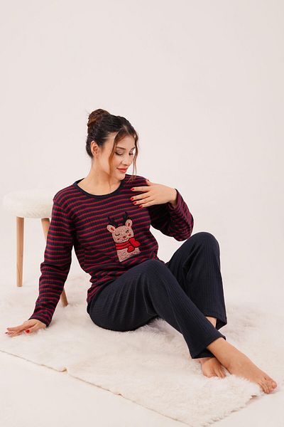 Hipo Trend Soft Black Pajama Set with Teddy Bear on the Front