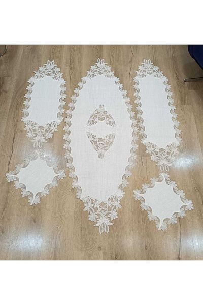 Çt Çeyizci Tekstil 5 Piece Lounge Set Cream Color French Velvet Lace Lounge Set