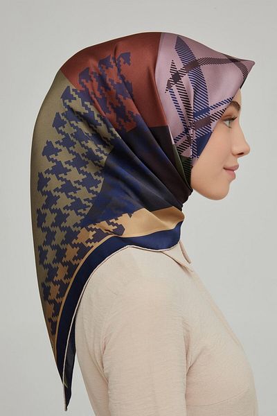Armine Σειρά Nostalgia Silk Twill Scarf 8620D-39 Καρό μοτίβο ΣΚΟΥΡΟ ΜΠΛΕ-ΣΚΟΥΡΟ ΠΡΑΣΙΝΟ