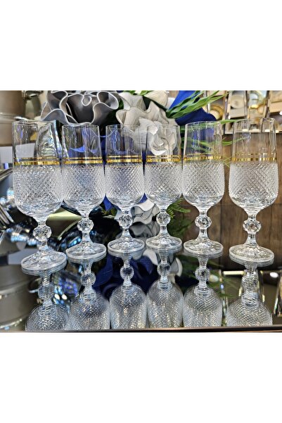 LOKMAN ZÜCCACİYE 6-Piece Gilded Crystal Cutwork Coffee Side Water Glass Goblet 180ml