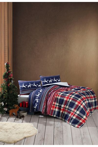 GARDEN ROOM Double Deer - Комплект сив памучен плик за завивка - с еластични чаршафи