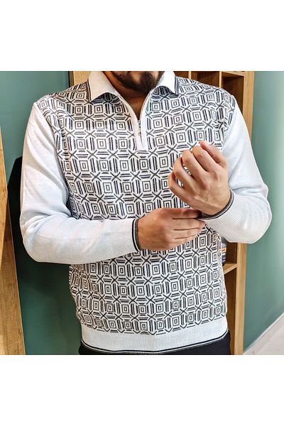 Kamalı White Men's Polo Neck Cool Anti-Pilling Knitwear Sweater