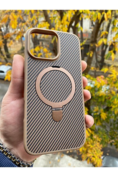 Posso Apple İphone 16 Pro Max Uyumlu Kılıf Karbon Fiber İşlemeli Tasarım Metal Magsafe Stand Özellik Case