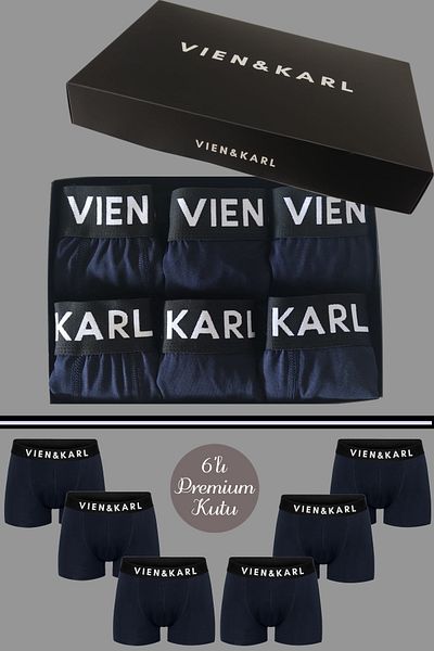 Vien&Karl Ανδρικό σορτς μπόξερ Navy Blue απλό Lycra Κουτί 6 τεμαχίων