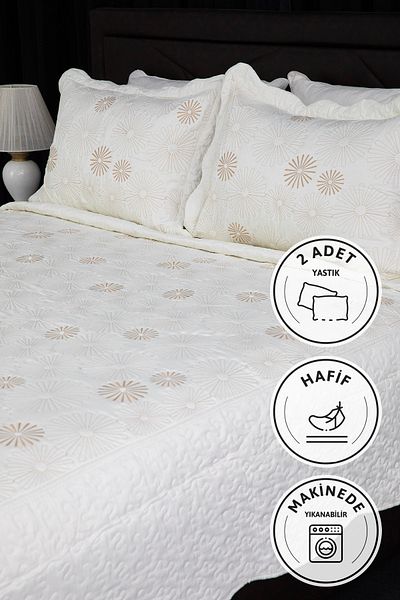FAVORA Daffodil Embroidered Quilted Double Bedspread - Gold