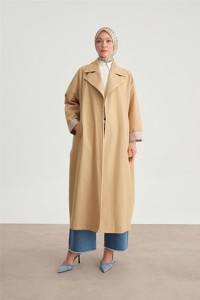 Armine Καμπαρντίνα με ριγέ μανσέτα 24y5502 - Camel