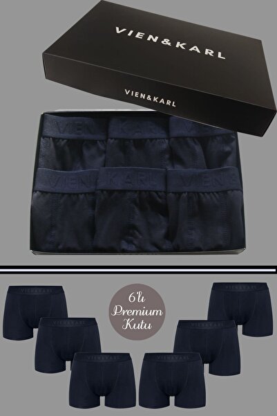 Vien&Karl Чоловічі темно-сині боксерські шорти з еластичним поясом, 6 штук в упаковці