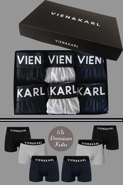 Vien&Karl Ανδρικό Μαύρο Γκρι Ναυτικό Μπλε Κουτί με 6 μονόχρωμα μποξεράκι Lycra