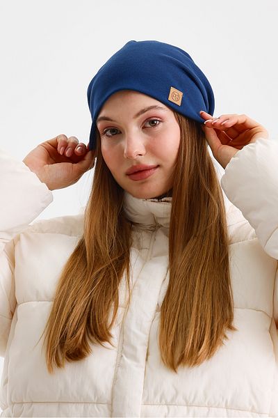 Butikgiz Light Navy Blue Thermal 100% Cotton Soft 2 Style in 1 Beanie Premium Cuts Series