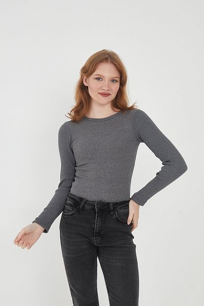 Wearflawless Γυναικεία 100% ΒΑΜΒΑΚΙ λαιμόκοψη μακρυμάνικη μπλούζα με ραβδώσεις