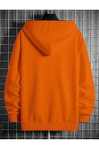 CAST COLLECTİON Ανδρικό πορτοκαλί φούτερ με κουκούλα oversized Cellorheart με τύπωμα