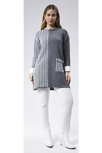 CNR TEKSTİL Chain Patterned Beard Mixed Knit Tunic