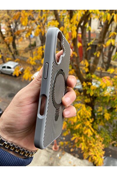 Posso Apple İphone 16 Uyumlu Kılıf Karbon Fiber İşlemeli Tasarım Metal Magsafe Stand Özellik Case