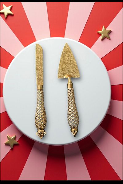 LeesHome Luxury Set of 2 Spatulas and Blades - Cake, Cake Serving Presentation - Gold