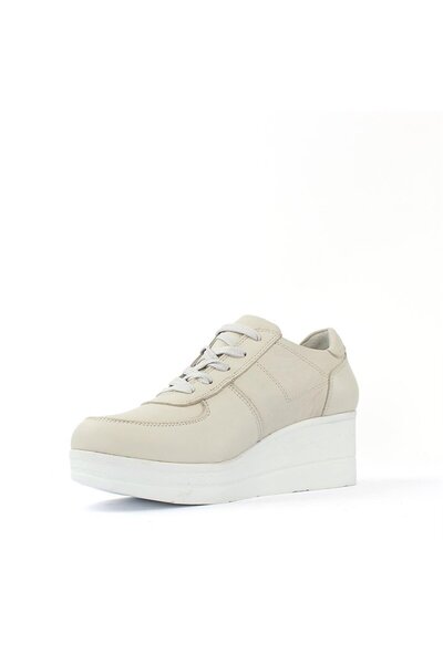 Celal Gültekin Kadın Bej Bağcıklı Fermuarlı Dolgu Topuklu Deri Ayakkabı