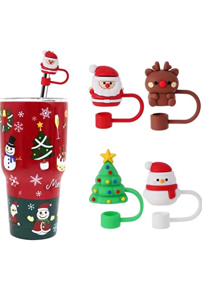 Yenigeldi 4 Adet Yılbaşı  Pipet Kapak Kapağı 10mm  Yılbaşı Tumbler Kapak Toz Geçirmez