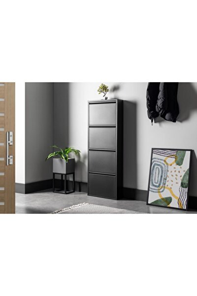 ReHome 4 Raflı Metal Ayakkabılık | Siyah | Ayakkabı Rafı | Rehome