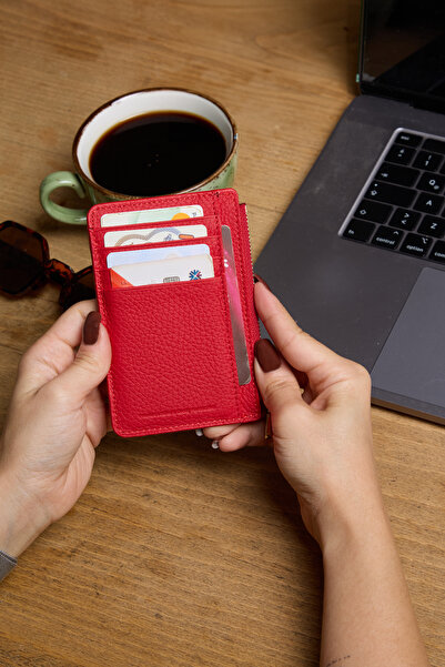 REWİNA 9116 Model Red Genuine Leather - Special Design Women's Wallet with Magnet