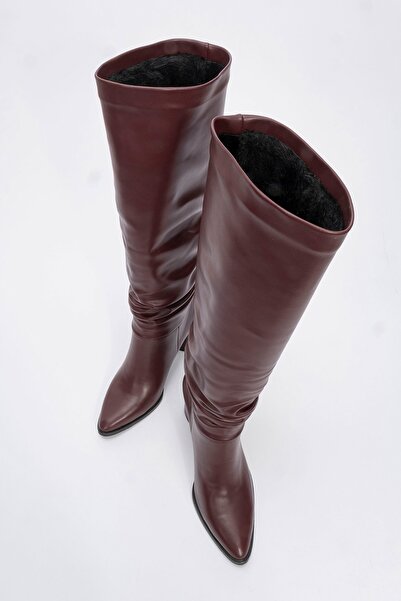 LuviShoes 120 Vínové dámské kozačky na silném podpatku s klínem