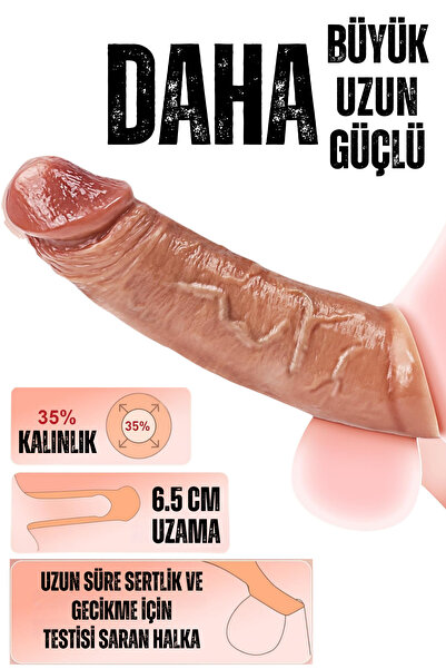 Erotica 6.5 CM Uzatmalı Şarjlı Uzaktan Kumandalı Gerçekçi Doku Güçlü Titreşimli 21 CM Realistik Penis Kılıfı