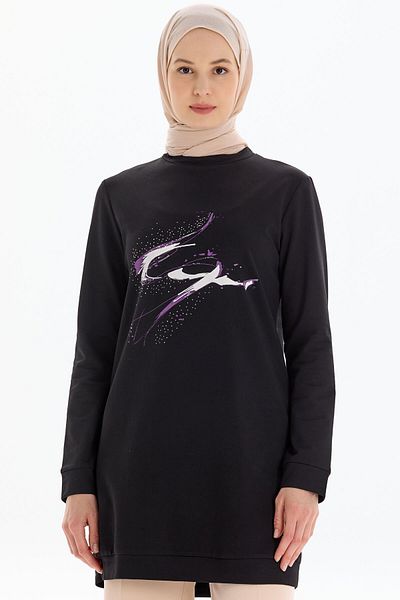 Tuğba Sweat imprimat cu model detaliat de piatră neagră