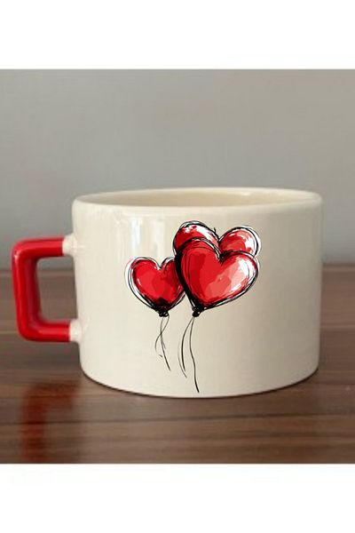 lili hediyelik Heart Balloon Printed Coffee Cup Mug Cup Birthday Gift