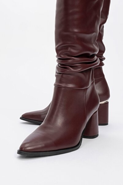 LuviShoes 120 Vínové dámské kozačky na silném podpatku s klínem