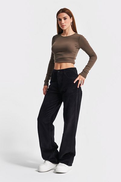 its basic Women's Black Color Loose Fit Thick Corduroy Trousers