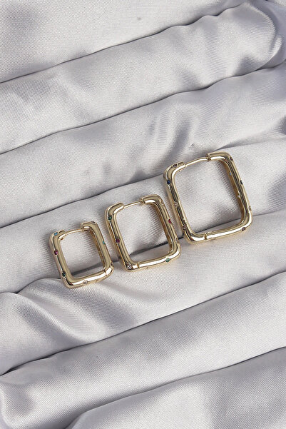 Leyaton LWLHMRS-IEG ieg ™   طقم أقراط مربعة الشكل من النحاس بلون ذهبي مرصعة ب...