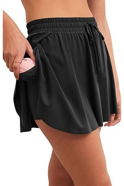 LADY HAZAL Fusta de tenis cu șireturi din țesătură poliamidă elastică Slimfit neagră Fusta sport cu fantă