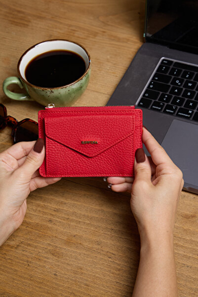 REWİNA 9116 Model Red Genuine Leather - Special Design Women's Wallet with Magnet