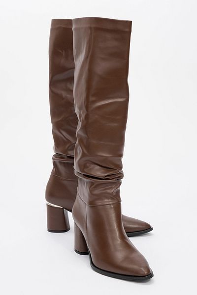 LuviShoes Γυναικείες μπότες με χοντρό τακούνι 120 καφέ δέρμα