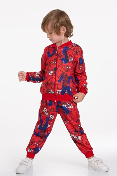 Bebezeyn ERKEK ÇOCUK ÖRÜMCEK ADAM BASKILI KIRMIZI VE MAVİ RENK ÜÇLÜ TAKIM0