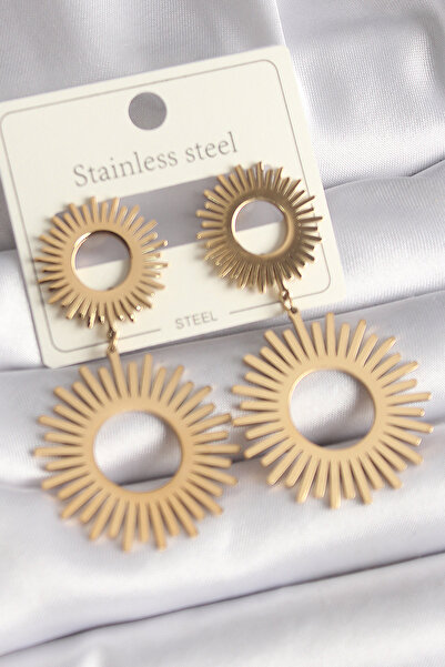 Epilons 316L Steel Gold Color Sun Model Women's Earrings - Tj-Bkp9712 Zenvia-...