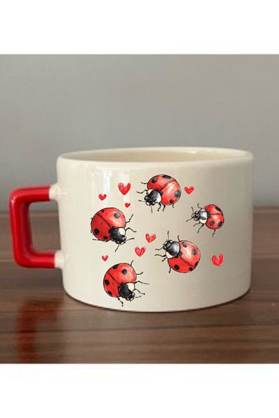 lili hediyelik Hearted Ladybug Printed Coffee Cup Mug Cup Birthday Gift