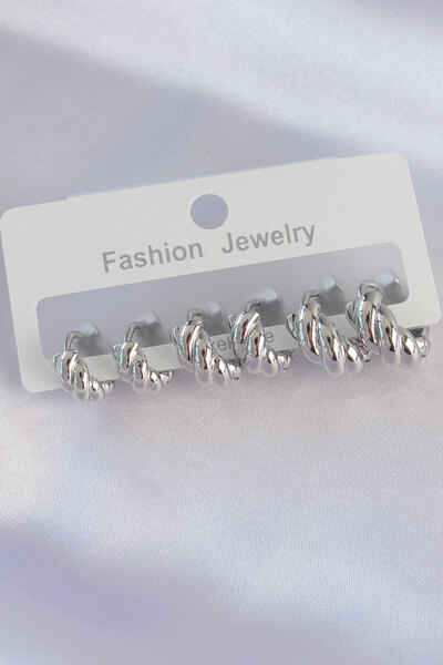 Epilons طقم أقراط نحاسية فضية اللون بتصميم مينيمال مسنن - TJ-BKP8991 ZENVIA-T...