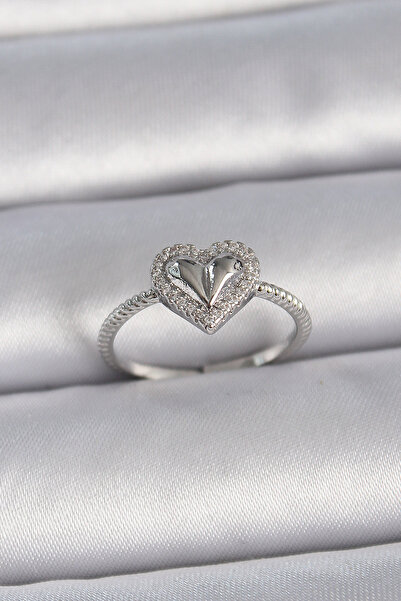 Skygo Brass Silver Color Adjustable Zircon Stone Heart Model Women's Ring - T...