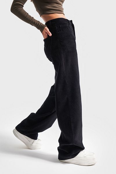 its basic Women's Black Color Loose Fit Thick Corduroy Trousers